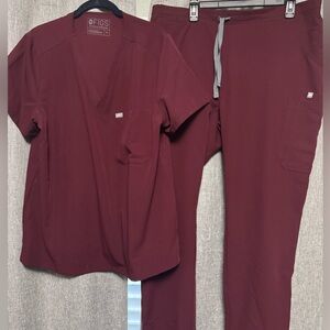 Figs Maroon Technical Collection Scrub Top and Bottom NWOT - Never Worn